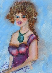 ACEO Woman Vivian Figure Painting Original with Magnetic Sleeve Art by Rain Crow