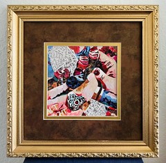 “Cheers” acrylic painting and collage multi medium wall art custom shot glasses