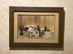 Winter Sky VTG MCM signed by artist watercolor, 1950’s, framed 17 1/2″ x 13 1/4