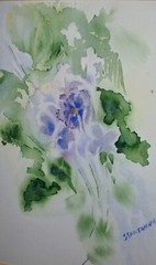 Original watercolor weeping violets signed matted 8 x 10.5 inches
