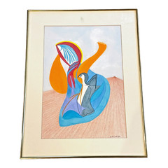 Original MCM „Dancing Lady“ Watercolor on Paper Framed Painting (Jack Albright)