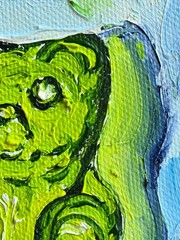 Gummy Bear Green Oil Painting 10×15 cm Pastose Technique Painting on Canvas Fabric