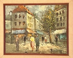 Vintage Caroline Burnett Impressionist Oil Painting 17.5″ x 15.5″ Street Scene