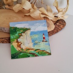 Beachy Head Lighthouse Original Painting England Seascape Modern Wall Artwork