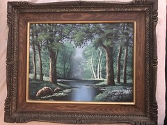 VINTAGE MYSTERY SIGNED LANDSCAPE PAINTING ON CANVAS FOREST REGIONALISM