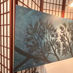 Moon Light Tree Blue Sky acrylic painting on canvas original artist Size 24×48