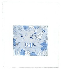 Small Ocean Etching 9×7″ Underwater Fish Tank Coral Scene Signed Miniature 80s