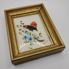 Vintage Set of 3 Miniature Verilyn Gallery Butterfly Paintings on Glass Spain