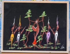 Native Painting Belgian Congo African Tribal Mid Century Warriors Framed Signed