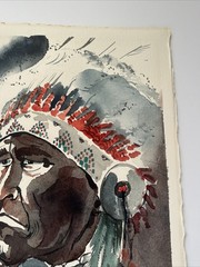 Native American Indian Paintinf Portrait Chief With Headdress Vintage Sanchez