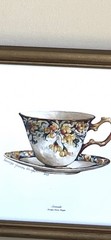 Vtg Carolyn Shores Wright Print Cup And Saucer Gold Frame Ready To Hang Set Of 2