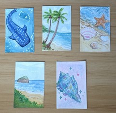 ACEO Original Watercolor Painting – Coastal Beach Ocean Marine Life Mini Art