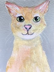 ACEO original Gouache Painting By Kenna Ginger Cat 2.5” X 3.5” Signed ATC