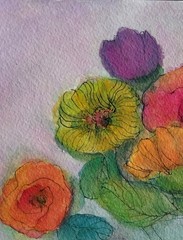 Original Watercolor Painting R Baker-Kates Vintage Flowers Floral Landscape…