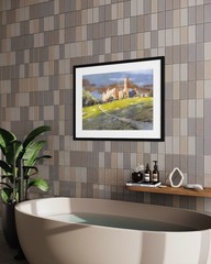 Quinn Abbey in Irish countryside colorful watercolor landscape ruin Ireland
