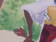 Vintage Original O.M. Casimin Jamaican 12¾“x16¼“ Folk Art Watercolor Painting