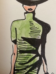 ACEO watercolor art by PJ, art card 2.5 x 3.5: Lady Green.