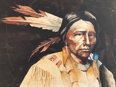 NATIVE AMERICAN INDIAN TRIBAL WATERCOLOR BY LISTED ARTIST WILLIAM LEE HILL