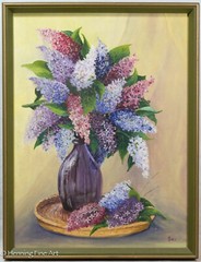 Beautiful Mid Century Oil Painting of Lilac Floral Still Life Signed & Fine!