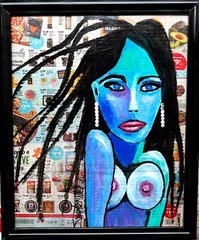 UNIQUE MIXED MEDIA Painting of SEXY FEMALE UPCYCLED SWARTZMILLER DNA SIGNED ART