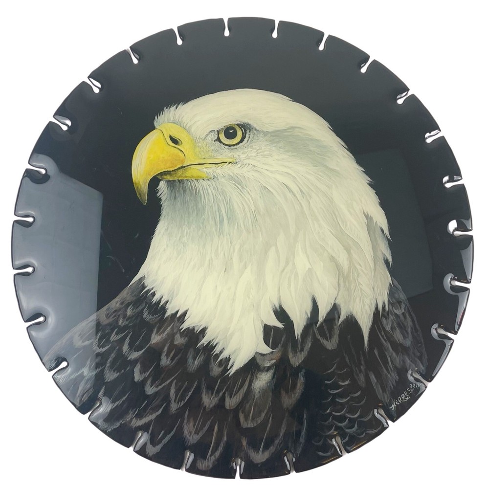 American Bald Eagle Portrait Painting Original Art Allen Herres Saw Blade 18″