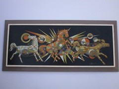 Mid Century Modern Painting Horses Cubist Cubism Abstract Modernism Listed Art