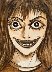 Original ACEO Creepy Doll Watercolor Painting Halloween Horror Mini Art Card New