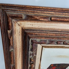 Vintage Oil Acrylic Painting Church Scene Hand Carved Frame MCM 16×18 Framed