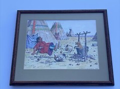 CLARENCE ELLSWORTH PAINTING INDIAN NATIVE AMERICAN TRIBAL TIPI PORTRAIT W DOG