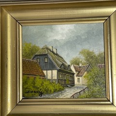Danish Oil Painting Lyngby Denmark Landscape Original Art Signed Vintage Framed