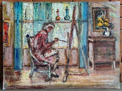 Textured Figural Woman At Easel Painting Modern Fine Art Wall Hanging