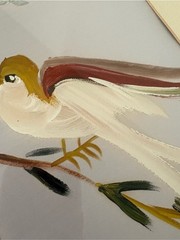 Vintage painted oriental bird artwork original framed wall hanging home decor