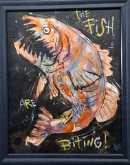 Fish Painting Original Folk Art Outsider Americana Art OOAK Canvas Whimsical