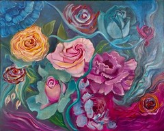 HAWAII ARTIST „FLORAL COLLAGE 11“ OVERSIZE PAINTING ONE OF A KIND