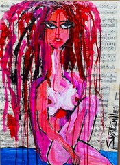 POP ART Colorful LADY PORTRAIT PAINTING big CB 25 x 16 Original SWARTZMILLER DNA