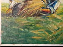 1960s Scandinavian Modern Oil Painting „Hay Harvest“ Signed.