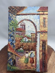 Original Oil Painting Village Street On Board 9” X 5.5” Incredible