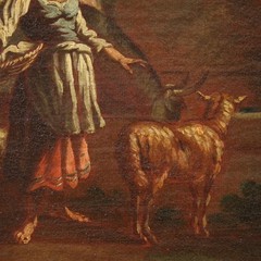 Roman school antique painting oil canvas artwork bucolic landscape 17th century