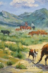 Horse Oil Painting on Canvas 55″ x 43″ Signed ‚S. T. Cesent‘ in Gold Gilt Frame
