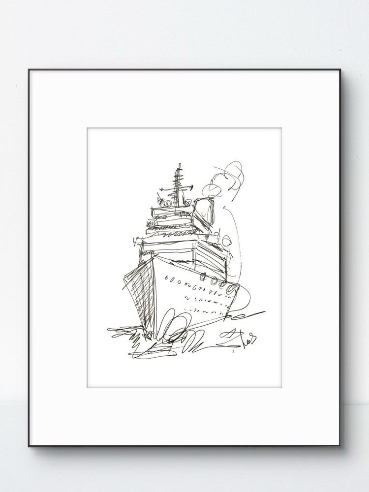 SAMATOWIC Ship 9×12 Original Expressive Drawing Paper Handmade Signed Art 17