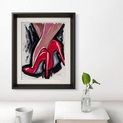 Red High Heels Original Painting Paper Fashion Shoes Pop Art Expression SWhite