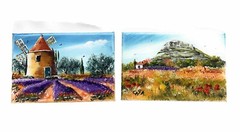 2 Sets Valensole Lavender Field Provence France Original Painting 7”x4.7” Canvas