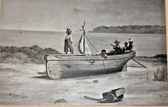 Vintage Original Monochrome Painting “A Dry Sail” Signed WJM