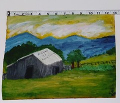 Southern Folk art 85 MILES TO ROCK CITY Painting Signed M.F 84 Cardboard 10×13