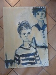 MCM Signed Painting Mother and Son Style Arshile Gorky. 26 X 36”.J.Corbin.