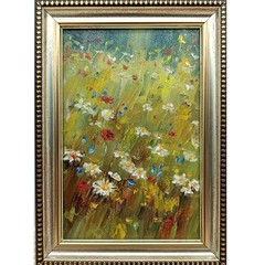 Chamomile Original Oil Painting 4×6 Framed Signed Wildflowers Meadow Flower Art