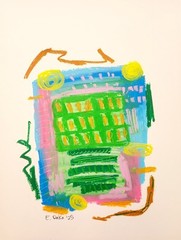 Elvi Original Abstract 8.5×11 Painting On Paper Oil Pastel Signed Modern Art