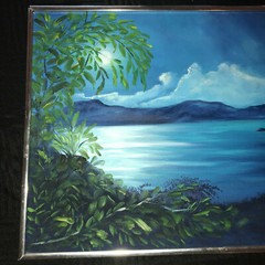VINTAGE beach moon coast original art PAINTING by Winki moonlite