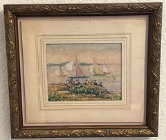 Reynolds Beal (1867-1951) Original Watercolor Painting -Yacht Racing Marblehead