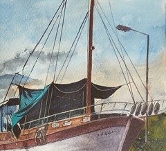 Original Painting in Watercolor “ Shipyard“ 16″x 12″